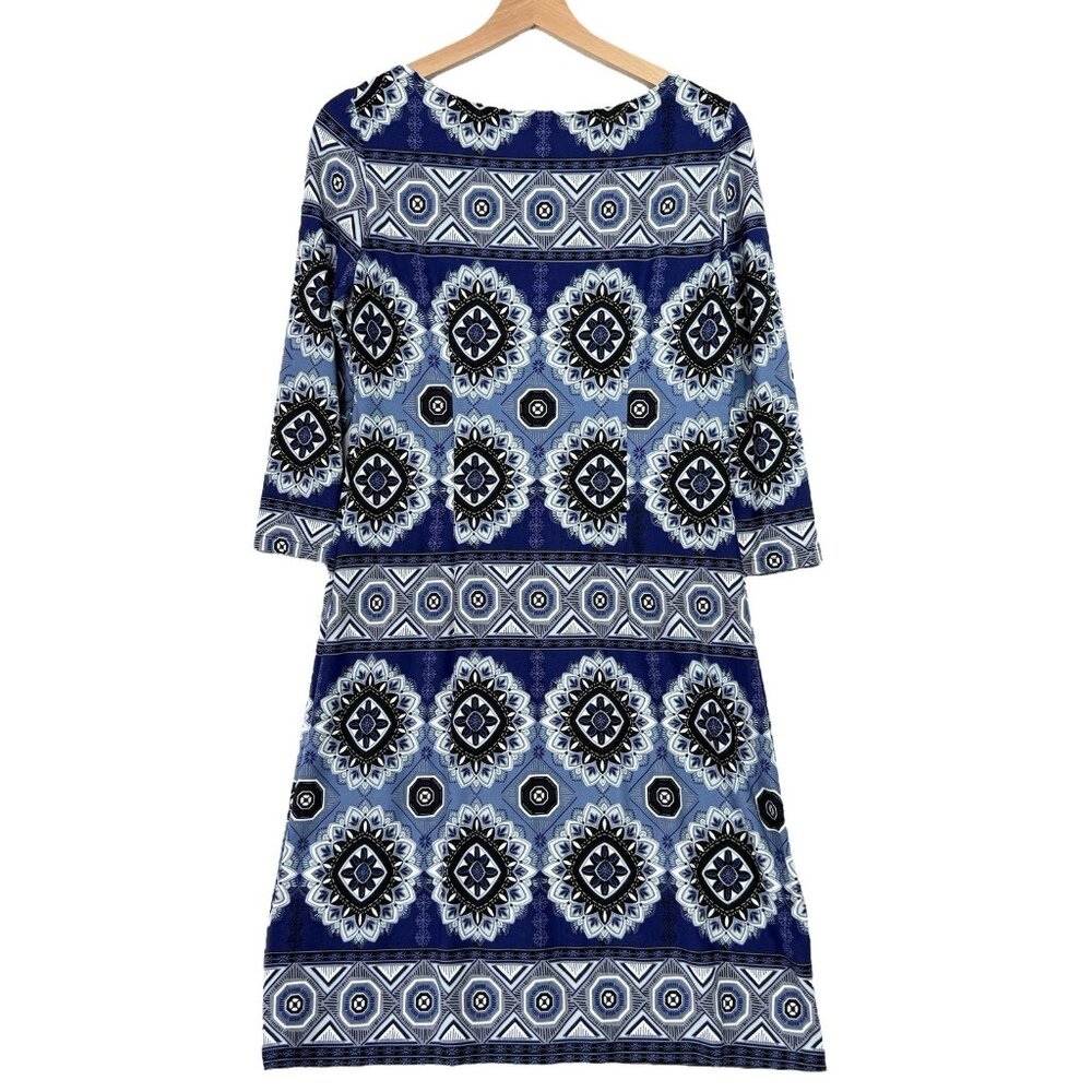 Maggy London Multicolor Shift Dress Size 6 Knee Length 3/4 Sleeve Stretch - Picture 3 of 5